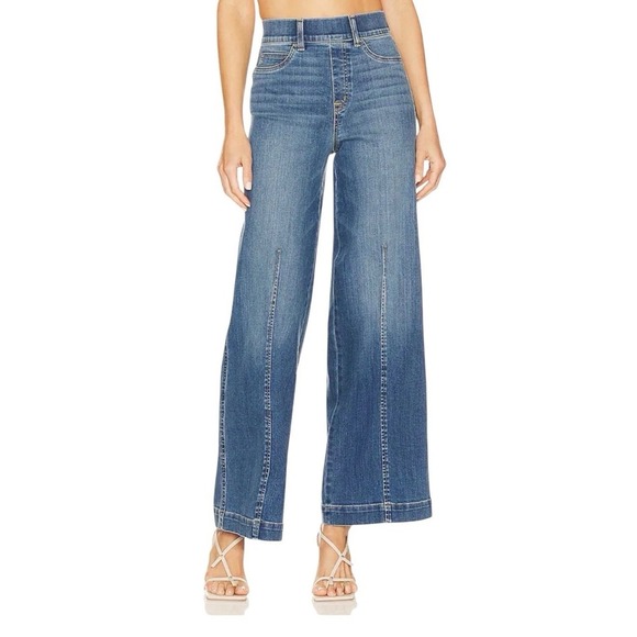 SPANX Denim - Spanx Wide Leg Cropped Pull On Denim Jeans Women's Medium Wash
